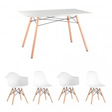 Обеденная группа Стол Eames DSW Rectangle, 2 белых стула Eames DAW и 2 белых стула Eames DSW Обеденная группа Стол Eames DSW Rectangle, 2 белых стула Eames DAW и 2 белых стула Eames DSW