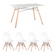 Обеденная группа Стол Eames DSW Rectangle белый, 4 стула стула Eames DSW белый